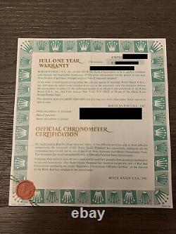 Authentic Rolex Gmt 16750 Full One Year Warranty Guarantee Certificate