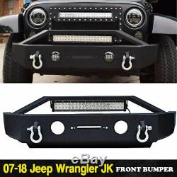 For 2007-2018 Front Jeep Wrangler JK Bumper Front+Light Bar+D-Ring Winch Plate