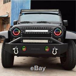 Front Bumper+D-Rings+LED Light Bar+75W RGB Headlight Fog Lamp For Jeep JK JKU