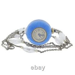 Guilloche Enamel Ball Pendant Watch 1930's Serviced One Year Warranty