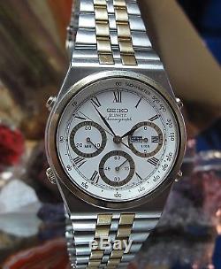 Seiko 7A38-728A serviced watch two tone day date chronograph One Year Warranty